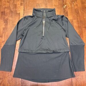 AVIA Women's Dark Gray Black Ribbed Hem 1/4 Zip Pullover Athletic Top Size Large